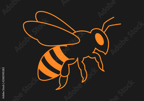 Canvastavla Abeja naranja de perfil sobre fondo negro