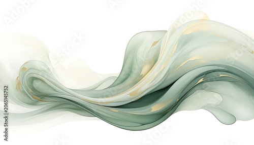 Flowing Green and White Abstract Wave on White Background