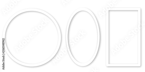 Collection of white frame with shadows isolated on white background. Vector  illustration. 