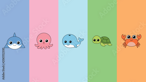 Photography Cute sea animal vector illustration set featuring cartoon ocean marine character