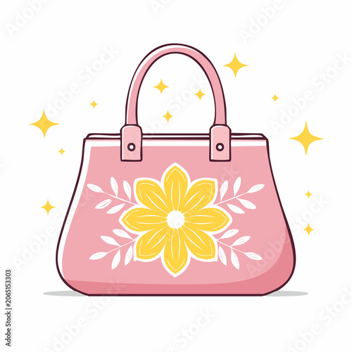 Pink Handbag with Yellow Flower Decoration
