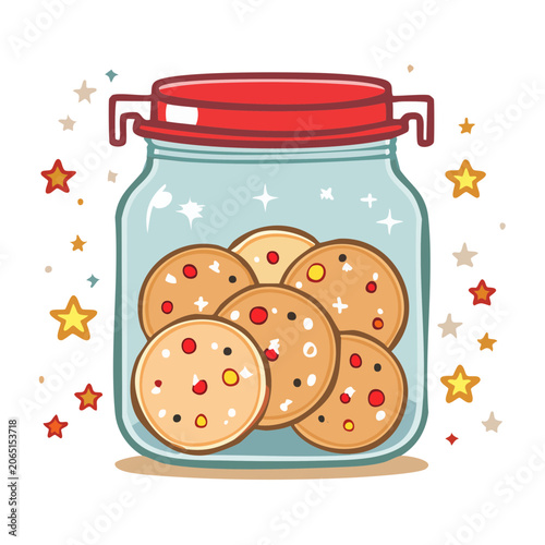 Cartoon Cookie Jar with Chocolate Chip Cookies and Stars