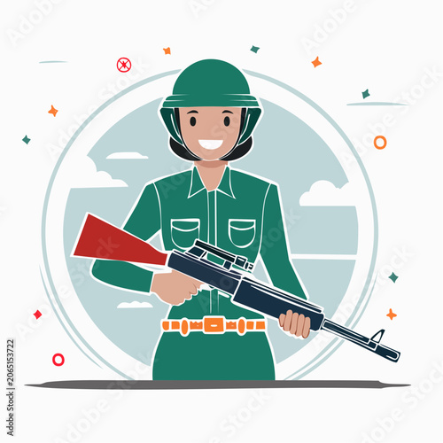 Female Soldier Holding Rifle