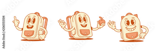 Konstfotografi Funny schoolbag back to school cartoon character set isometric vector illustration