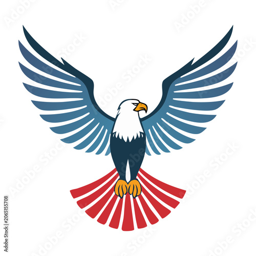 Bald Eagle Illustration with Spread Wings and Red Stripes