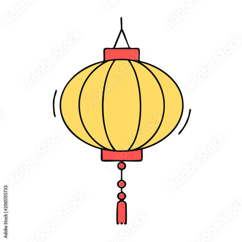 Yellow Paper Lantern with Red Tassel Illustration
