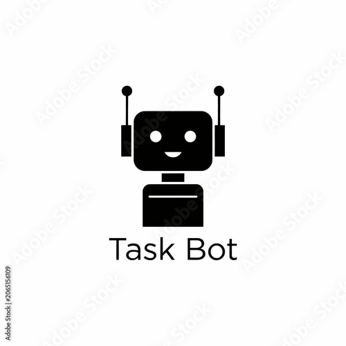 Cuadro en lienzo Robot icon with a smiling face and antenna a flat black silhouette on a white ba