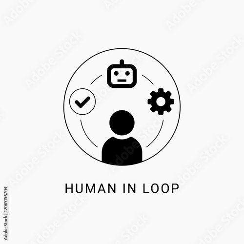Billede på lærred Human in loop concept illustration featuring a silhouette of a person with robot