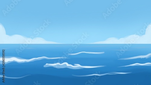 Photos Calm blue ocean with gentle white waves under a clear sky