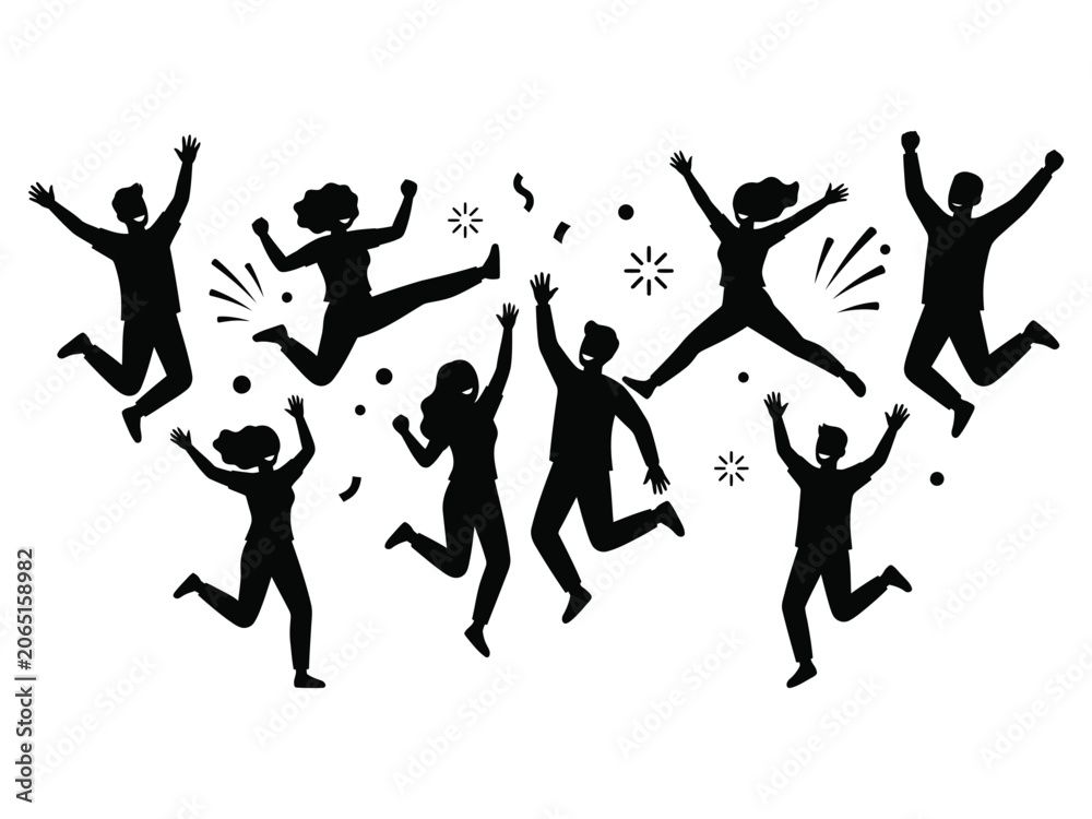 Fototapeta premium Happy Friends Group Jumping Silhouette Friendship Day Celebration Vector Illustration 