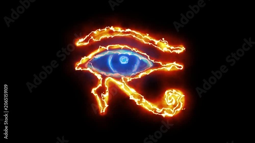 Animated Eye of Horus Symbol with Fiery Energy on Black Background