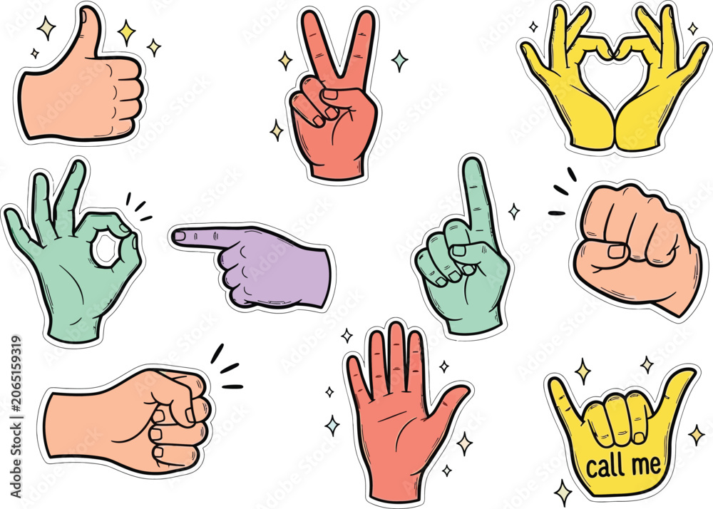 Fototapeta premium Colorful hand gesture icons set illustration