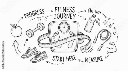 Weight Loss Journey Hand Drawn Doodle Vector Illustration