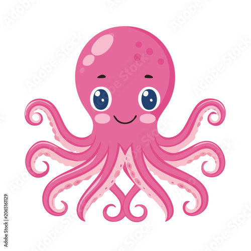 Cute Pink Cartoon Octopus Illustration