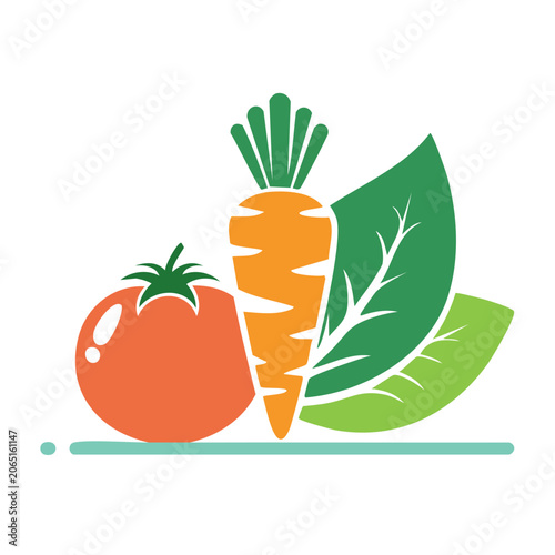 Flat Design Carrot and Tomato with Leaf