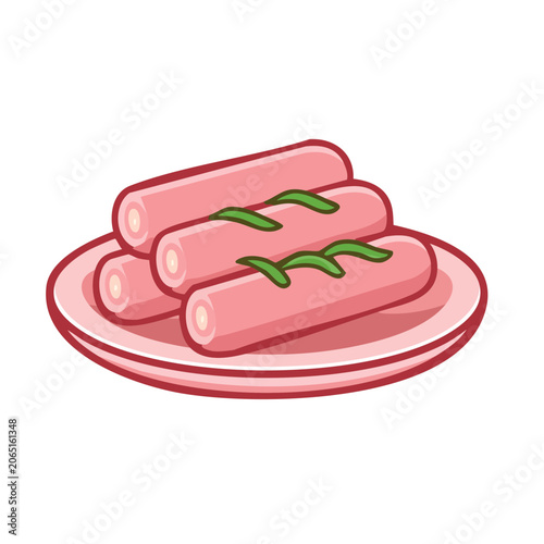Pink sushi rolls on a plate with green garnish