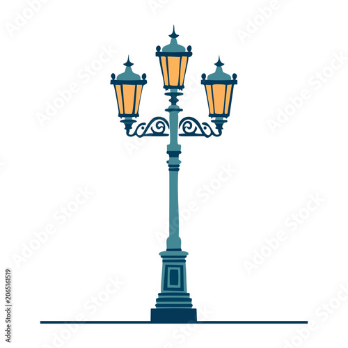 Vintage street lamp with three lanterns illustration