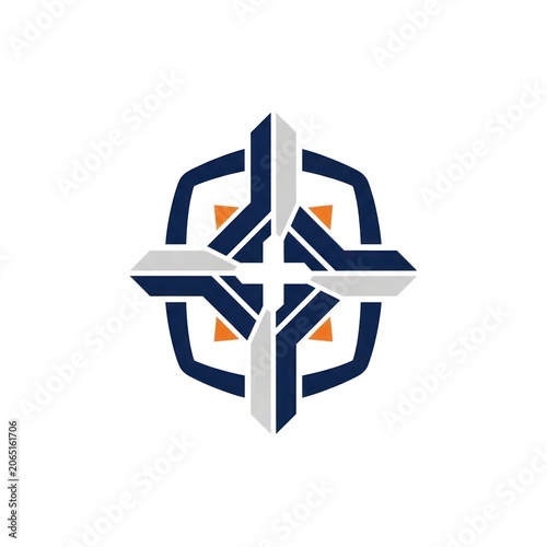 Abstract geometric design with cross and shield elements on white background