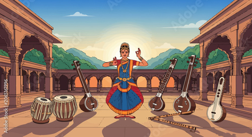 Indian classical musician with musical instruments.