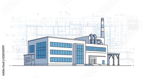 Industrial building with large windows.