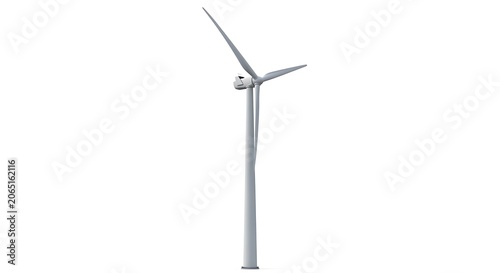 Modern wind turbine generating renewable energy on a clear white background