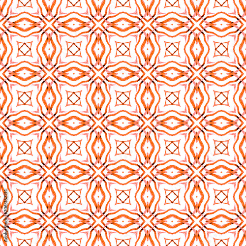 Trendy organic green border. Orange splendid boho chic summer design. Organic tile. Textile ready Actual print, swimwear fabric, wallpaper, wrapping.