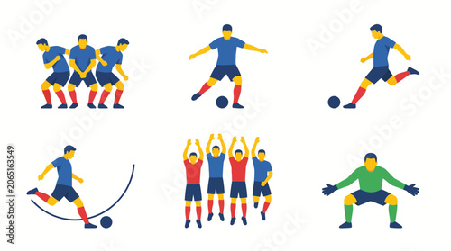 Tableau sur toile Soccer players set with athletes shooting dribbling and defending