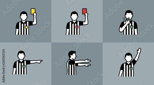 Canvas Print Sports referee icons showing yellow and red cards and hand signals