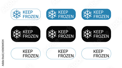 Photos Frozen storage label collection with multiple design styles for refrigerated products, food preservation, freezer packaging, and cold chain management