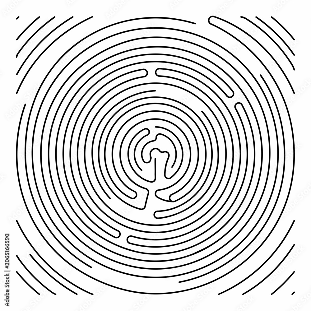 Fototapeta premium Circular maze on white background labyrinth spiral black lines puzzle game