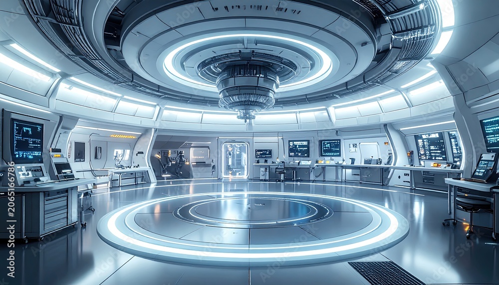 Fototapeta premium Futuristic Spaceship Bridge with Holographic Displays and Circular Command Center.