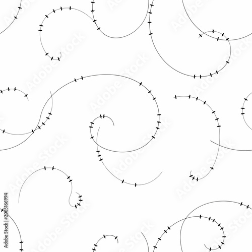 Black dotted swirling lines on white background minimalist design abstract pattern