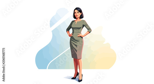 Confident Business Woman in Green Dress.