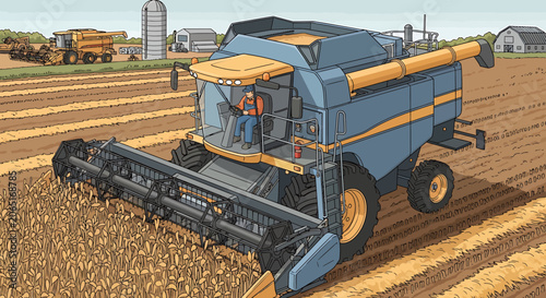 Combine Harvester in a Field.