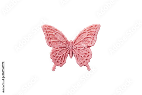 Pink Plastic Butterfly Decoration Isolated on White Background