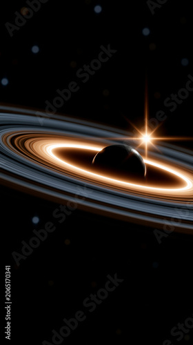 Colorful accretion disk swirling around a black hole in deep space with glowing blue and orange cosmic light.