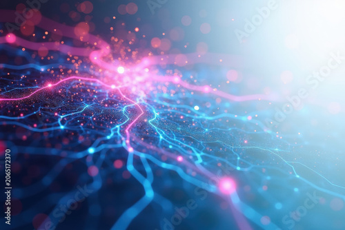 Abstract Digital Network with Glowing Blue and Pink Neural Pathways