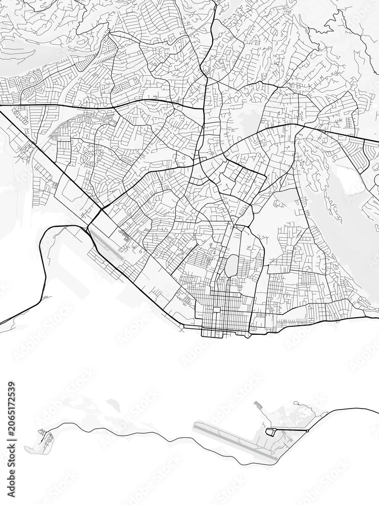 Obraz premium Kingston City Map. Minimalist black and white line art poster for printing, wallpaper, wall art, and map resources for home and office decor