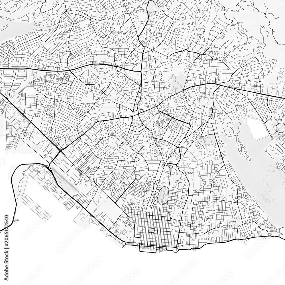 Obraz premium Kingston City Map. Minimalist black and white line art poster for printing, wallpaper, wall art, and map resources for home and office decor