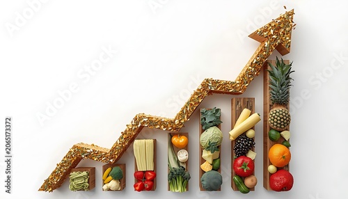 Rising Food Graph Arrow Healthy Vegetables Fruits Nutrition Concept