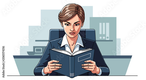 Businesswoman reading a book at office.
