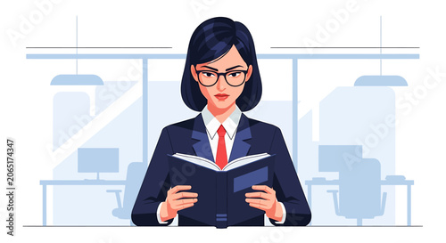 Businesswoman reading a book content.