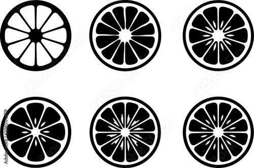 Citrus fruit round slice silhouette set vector illustration