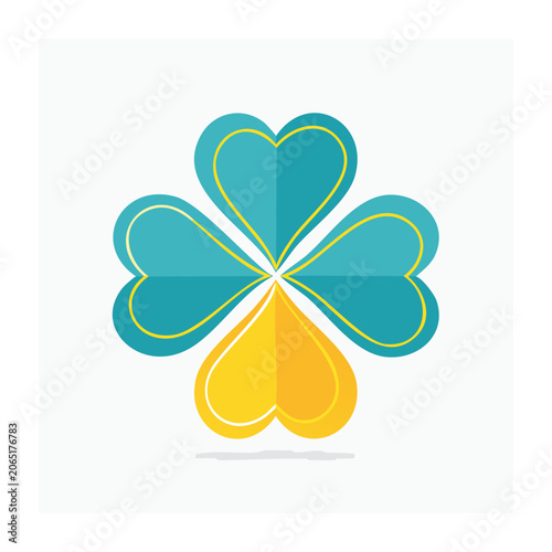 Flat Design Four Leaf Clover with Heart Shapes