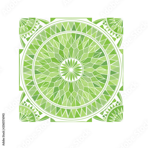 Green Geometric Mandala Pattern on White Background