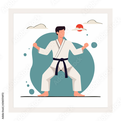 Karate Fighter in Fighting Stance Illustration