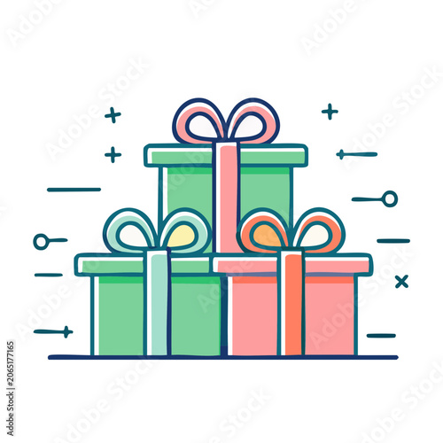 Stacked Gift Boxes with Ribbons Flat Design Illustration