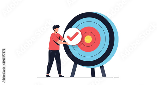 Businessman hitting bullseye target with perfect accuracy.