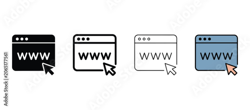 Photos Browser window icons with cursor pointers and www addresses  web page symbols in