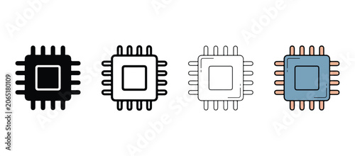 Foto microchip processor icons with various designs and colors on white background
